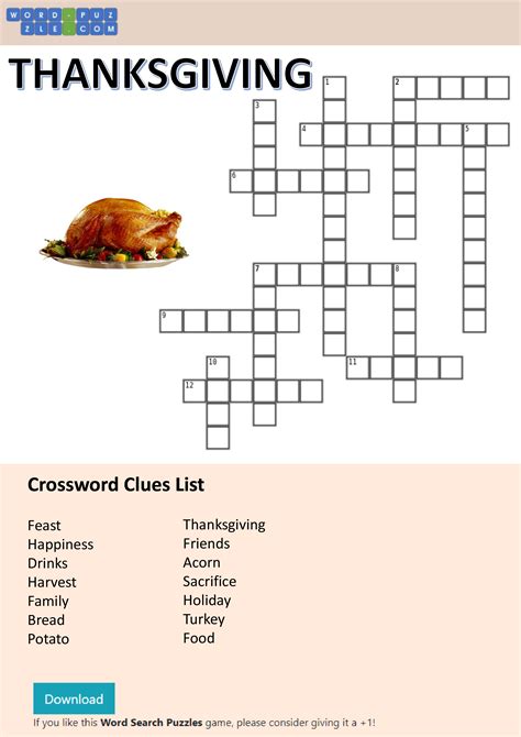 Thanksgiving Crossword Printable
